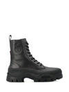 Moncler Leather Boots With Engraved Logo In Black