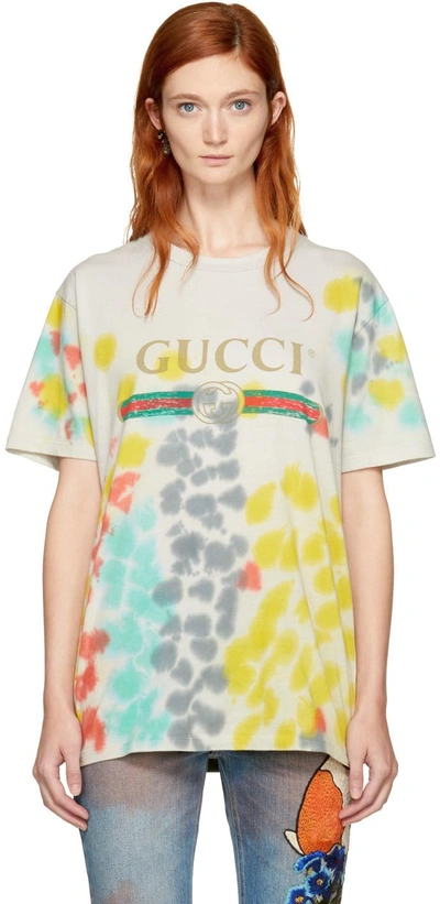 Gucci Printed Tie-dyed Cotton-jersey T-shirt In White Multi