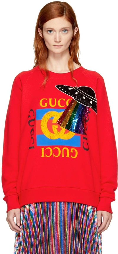 Gucci Oversize Sequin-detail Logo Sweatshirt In Red