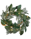 NATIONAL TREE COMPANY NATIONAL TREE COMPANY 24IN MAGNOLIA MIX PINE WREATH WITH LED LIGHTS