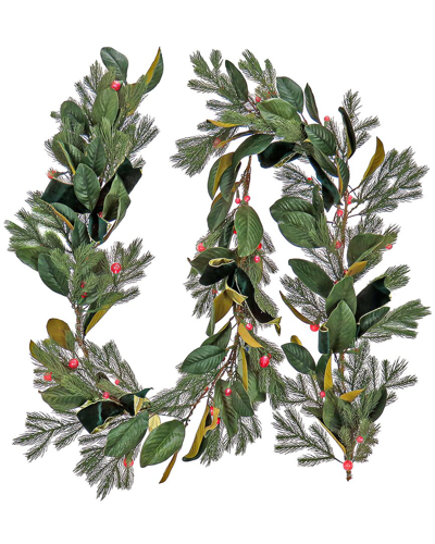 National Tree Company 9ft Magnolia Mix Pine Garland With Led Lights & Bows In Green
