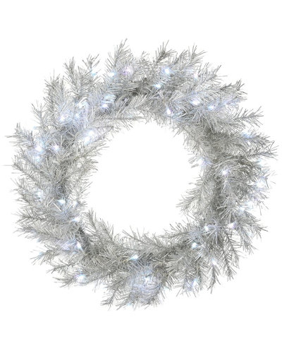 National Tree Company 24in Pre-lit Crystal Metallic Wreath In Silver