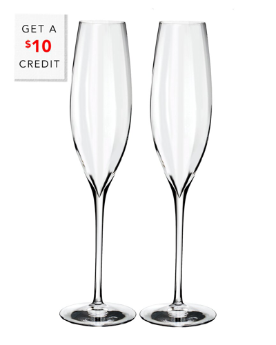 Waterford Set Of 2 Elegance Optic Champagne Flutes With $10 Credit In Transparent
