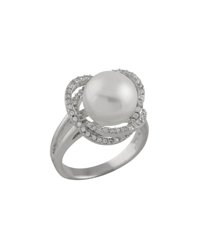 Splendid Pearls Rhodium Plated 10-11mm Pearl Cz Ring