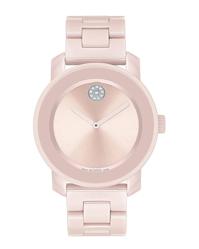 Movado Women's Swiss Bold Iconic Metals Pink Ceramic Bracelet Watch 36mm