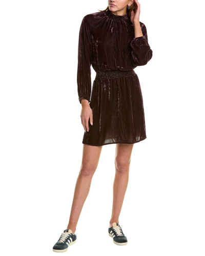Bella Dahl Smocked Raglan Silk-blend Mini Dress In Brown