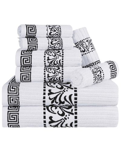 Superior Athens Cotton 8pc Towel Set With Greek Scroll & Floral Pattern