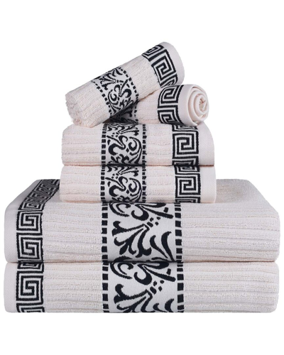 Superior Athens Cotton 6pc Assorted Towel Set With Greek Scroll & Floral  Pattern In Neutral