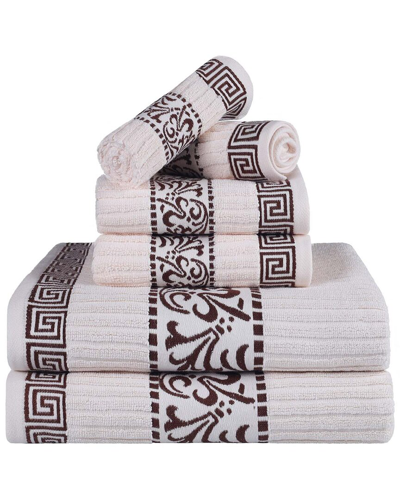 Superior Athens Cotton 6pc Assorted Towel Set With Greek Scroll & Floral  Pattern In Multi