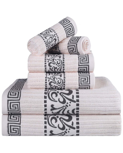 Superior Athens Cotton 6pc Assorted Towel Set With Greek Scroll & Floral  Pattern In Multi