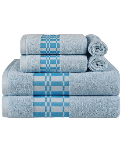 Superior Larissa Cotton 6pc Assorted Towel Set With Geometric Embroidered  Border In Light Blue