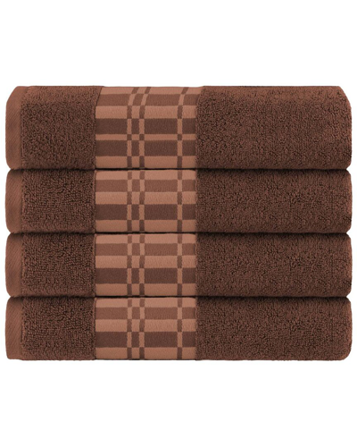 Superior Larissa Cotton 4pc Bath Towel Set With Geometric Embroidered Border