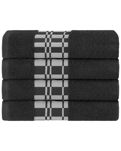 Superior Larissa Cotton 4pc Bath Towel Set With Geometric Embroidered Border