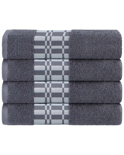 Superior Larissa Cotton 4pc Bath Towel Set With Geometric Embroidered Border