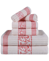 SUPERIOR SUPERIOR ATHENS COTTON 6PC ASSORTED TOWEL SET WITH GREEK SCROLL & FLORAL  PATTERN