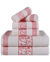 Superior Athens Cotton With Greek Scroll And Floral Pattern Assorted, 6 Piece Bath Towel Set