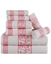 SUPERIOR SUPERIOR ATHENS COTTON 8PC TOWEL SET WITH GREEK SCROLL & FLORAL PATTERN