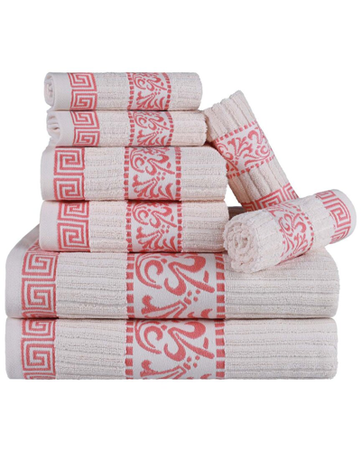 Superior Athens Cotton 8pc Towel Set With Greek Scroll & Floral Pattern