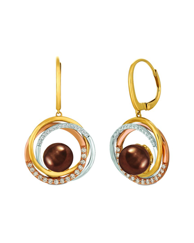 Le Vian Chocolate Pearls Tri-tone 0.44 Ct. Tw. Diamond & 10mm Pearl Earrings