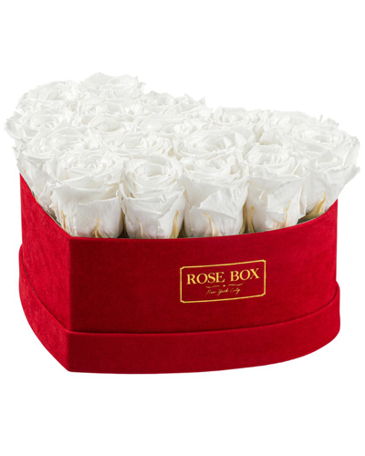 Rose Box Nyc Medium Velvet Heart Box With Pure White Roses In Red