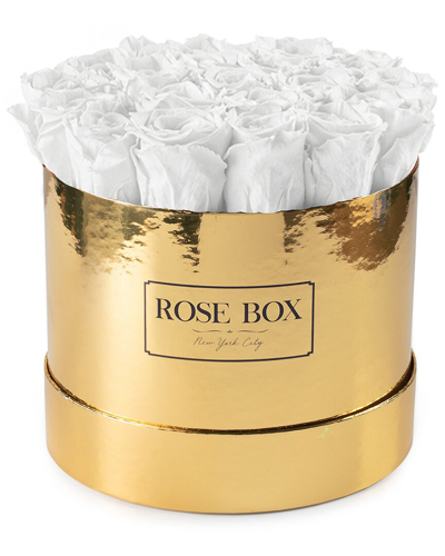 Rose Box Nyc Medium Hat Box With Pure White Roses In Gold