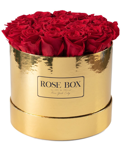 Rose Box Nyc Medium Hat Box With Red Flame Roses In Gold