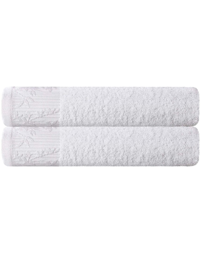 Superior Set Of 2 Wisteria Cotton Bath Towels With Floral Bohemian Embroidered  Jacquard Border