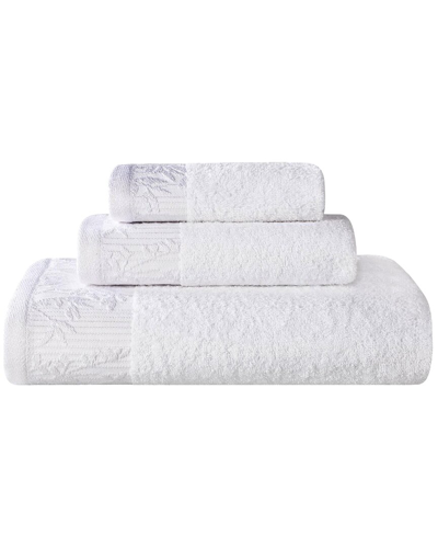 Superior Wisteria Cotton 3pc Assorted Towel Set With Floral Bohemian  Embroidered Jacquard Border
