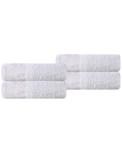 Superior Set Of 4 Wisteria Cotton Hand Towels With Floral Bohemian Embroidered  Jacquard Border