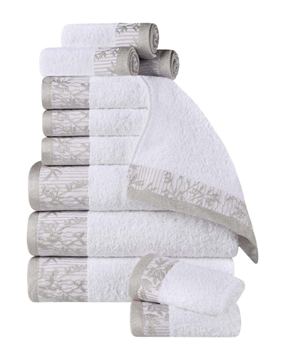 Superior Wisteria Cotton 12pc Assorted Towel Set With Floral Bohemian  Embroidered Jacquard Border