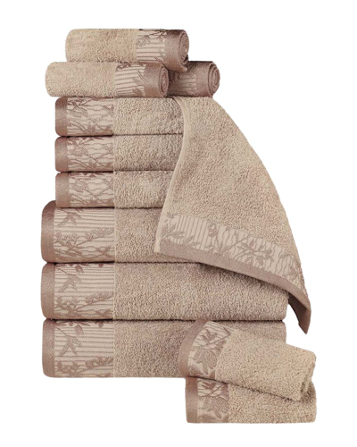 Superior Wisteria Cotton 12pc Assorted Towel Set With Floral Bohemian  Embroidered Jacquard Border