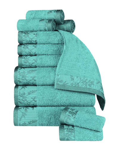 Superior Wisteria Cotton 12pc Assorted Towel Set With Floral Bohemian  Embroidered Jacquard Border