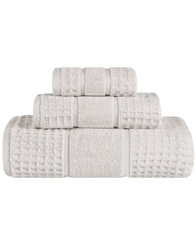 SUPERIOR SUPERIOR 3PC ZERO TWIST COTTON WAFFLE HONEYCOMB PLUSH SOFT ABSORBENT TOWEL SET