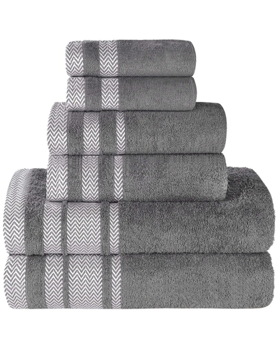 Superior 6pc Zero Twist Cotton Dobby Border Plush Soft Absorbent Towel Set