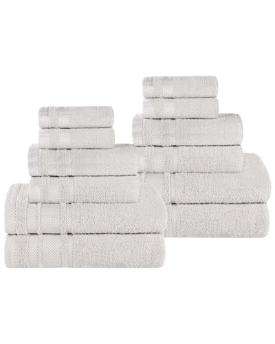 Superior 12pc Zero Twist Cotton Dobby Border Plush Soft Absorbent Towel Set