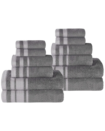 Superior 12pc Zero Twist Cotton Dobby Border Plush Soft Absorbent Towel Set