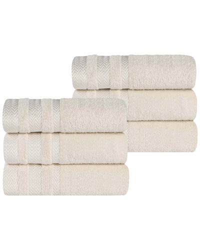 Superior Set Of 6 Zero Twist Cotton Dobby Border Plush Soft Absorbent Hand  Towels In White