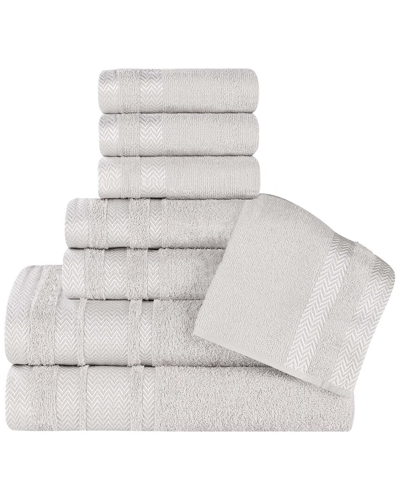 Superior 8pc Zero Twist Cotton Dobby Border Plush Soft Absorbent Towel Set