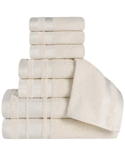 Superior 8pc Zero Twist Cotton Dobby Border Plush Soft Absorbent Towel Set