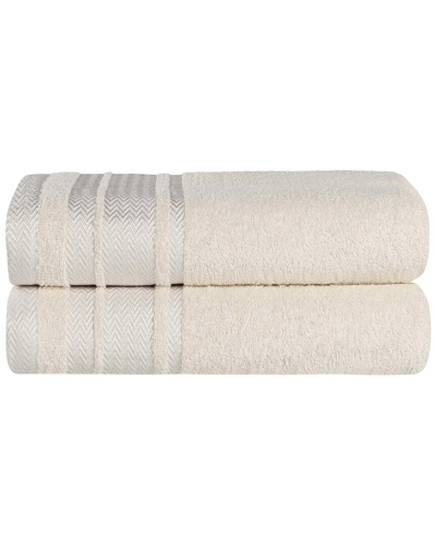 Superior Set Of 2 Zero Twist Cotton Dobby Border Plush Soft Absorbent Bath  Sheets