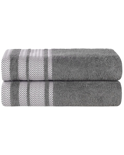 Superior Set Of 2 Zero Twist Cotton Dobby Border Plush Soft Absorbent Bath  Sheets In Gray