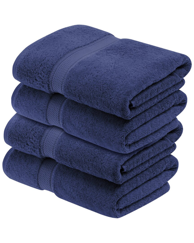 Superior Set Of 4 Egyptian Cotton Plush Heavyweight Absorbent Luxury Soft Bath  Towels In Blue