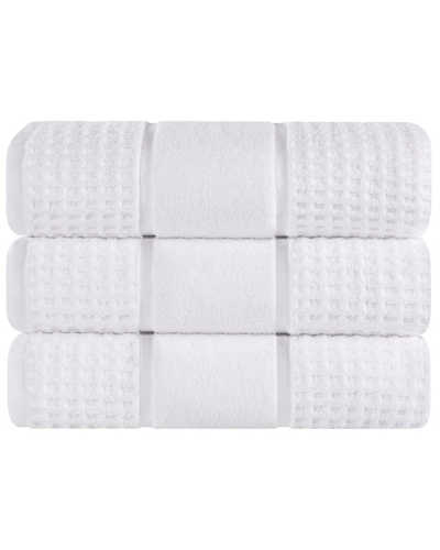 Superior Set Of 3 Zero Twist Cotton Waffle Honeycomb Plush Soft Absorbent Bath  Towels