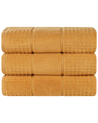 Superior Set Of 3 Zero Twist Cotton Waffle Honeycomb Plush Soft Absorbent Bath  Towels