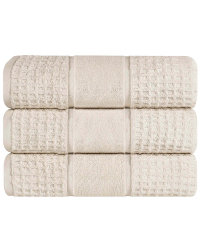 Superior Set Of 3 Zero Twist Cotton Waffle Honeycomb Plush Soft Absorbent Bath  Towels In Neutral