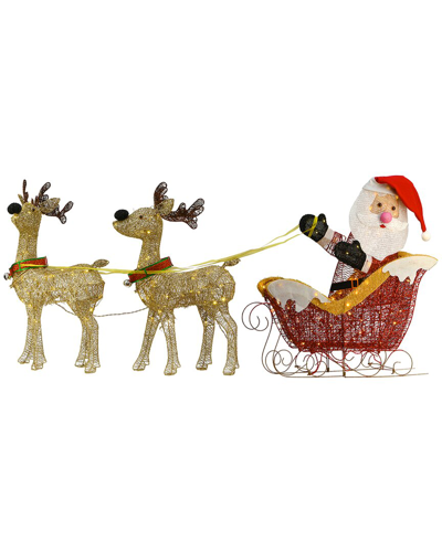 National Tree Company Deer Pulling Sleigh With Santa & Led Lights In Red