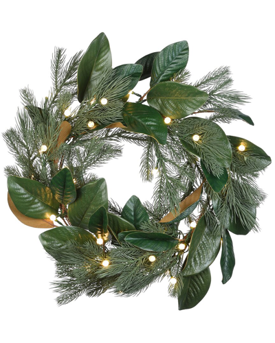 National Tree Company 24in Magnolia Mix Pine Wreath With Led Lights In Green