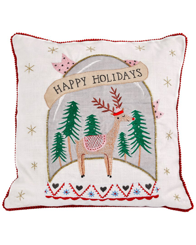 Hgtv National Tree Company  18in Snow Globe Happy Holidays Pillow In White