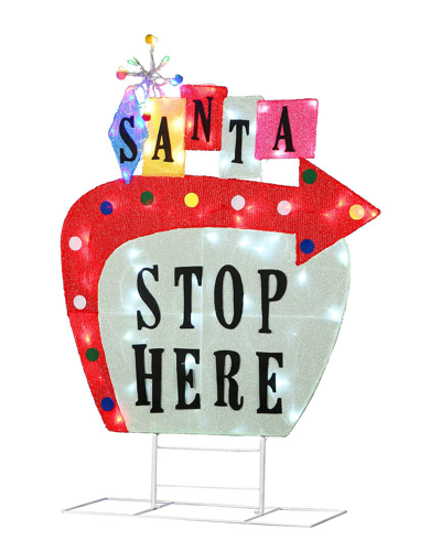 National Tree Company 50in 2d Vintage Vegas Santa Stop Here Sign In Red