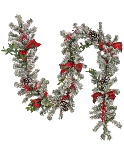 National Tree Company 9' General Store Snowy Garland With Led Lights And Bows In Green